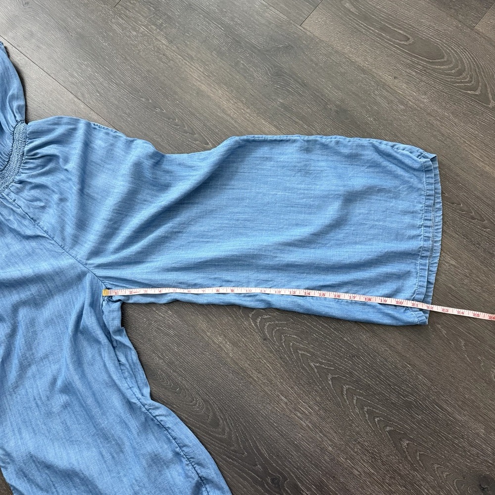Lands End Blue Chambray Wide Leg 6P Jumpsuit Cottage Boho Resort Travel Coastal - Picture 6 of 11